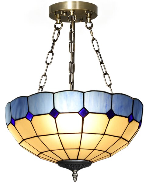 HOMCOM Tiffany Style Ceiling Light, Vintage Chandelier with 3 E27 Sockets, Semi Flush Mount for Living Room, Bulbs Not Included