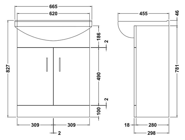 Mayford 2 Door Vanity Unit with Square Basin