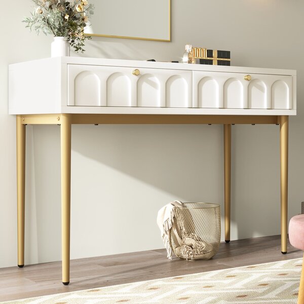 Space-Saving Dressing Table with 2 Drawers, Robust Construction, Vanity for Bedroom and Living Room, 100L x 45W x 76.5H cm, White Aosom.UK