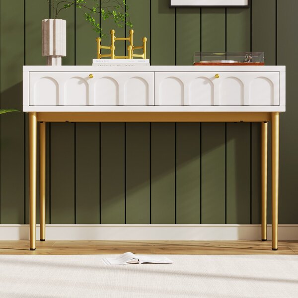 Space-Saving Dressing Table with 2 Drawers, Robust Construction, Vanity for Bedroom and Living Room, 100L x 45W x 76.5H cm, White Aosom.UK