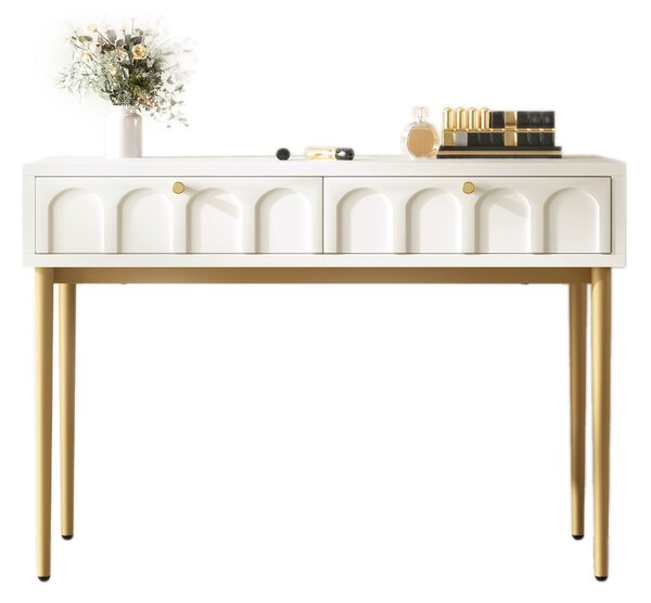 Space-Saving Dressing Table with 2 Drawers, Robust Construction, Vanity for Bedroom and Living Room, 100L x 45W x 76.5H cm, White Aosom.UK
