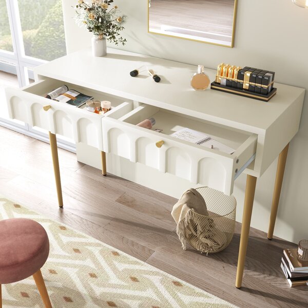 Space-Saving Dressing Table with 2 Drawers, Robust Construction, Vanity for Bedroom and Living Room, 100L x 45W x 76.5H cm, White Aosom.UK