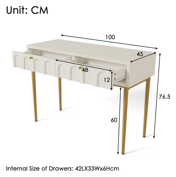 Space-Saving Dressing Table with 2 Drawers, Robust Construction, Vanity for Bedroom and Living Room, 100L x 45W x 76.5H cm, White Aosom.UK