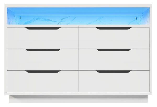Marbled Sideboard with 6 Storage Drawers, RGB LED Lighting, Modern Storage Cabinet for Bedroom, Living Room, 120L x 40W x 85H cm, White Aosom.UK