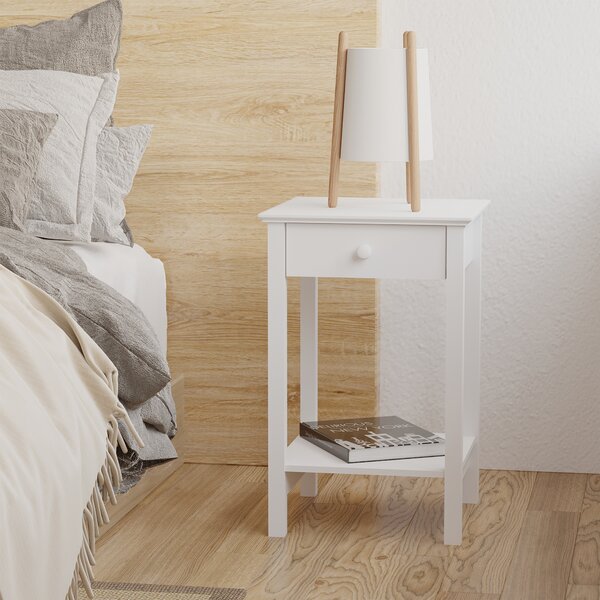 HOMCOM White Bedside Table, Wooden Side Table, Nightstand, Bedside Cabinet with Drawer and Storage Shelf for Bedroom, Set of 2 Aosom UK