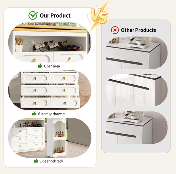 360° Rotating Kitchen Island, Side Table, Double Spice Rack, 6 Drawers Storage Bar Cart, Space-Saving, 137x39x90 cm, White Aosom UK