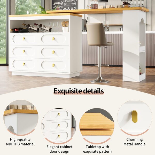 360° Rotating Kitchen Island, Side Table, Double Spice Rack, 6 Drawers Storage Bar Cart, Space-Saving, 137x39x90 cm, White Aosom UK