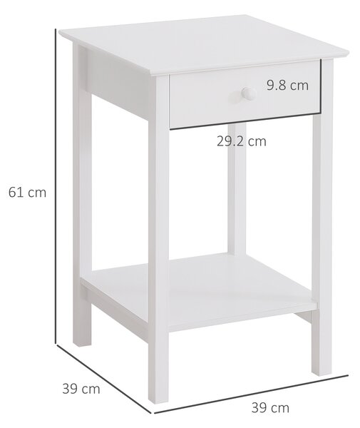 HOMCOM Wooden Bedside Cabinet with Drawer and Shelf, Multipurpose Nightstand for Bedroom, White Aosom UK