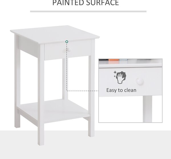 HOMCOM Wooden Bedside Cabinet with Drawer and Shelf, Multipurpose Nightstand for Bedroom, White Aosom UK