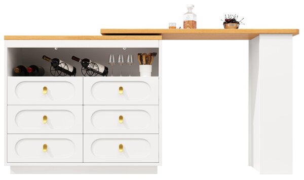 360° Rotating Kitchen Island, Side Table, Double Spice Rack, 6 Drawers Storage Bar Cart, Space-Saving, 137x39x90 cm, White Aosom UK