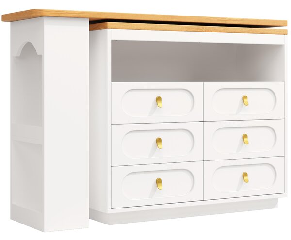 360° Rotating Kitchen Island, Side Table, Double Spice Rack, 6 Drawers Storage Bar Cart, Space-Saving, 137x39x90 cm, White Aosom UK