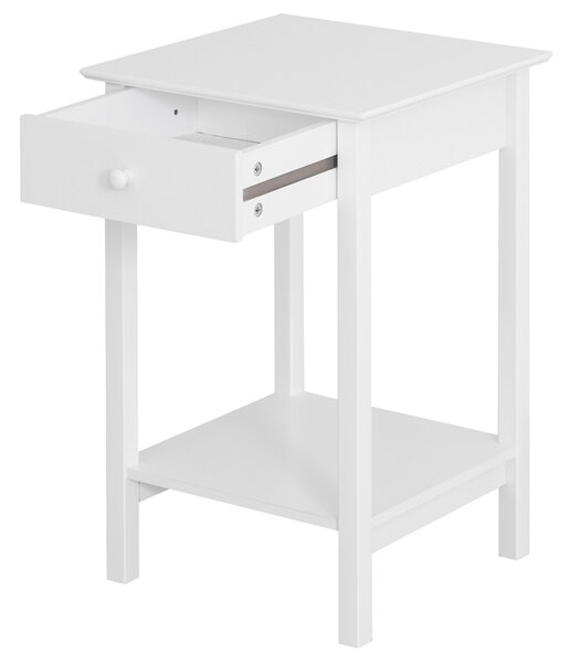 HOMCOM Wooden Bedside Cabinet with Drawer and Shelf, Multipurpose Nightstand for Bedroom, White Aosom UK