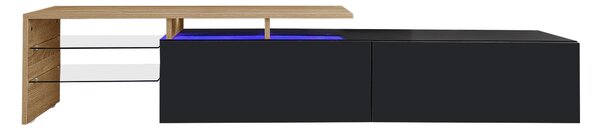 Modern TV Cabinet with LED Lighting and Storage Compartments, Durable TV Stand for Living Room, 170L x 33W x 33.5H cm, Black+Natural Aosom UK