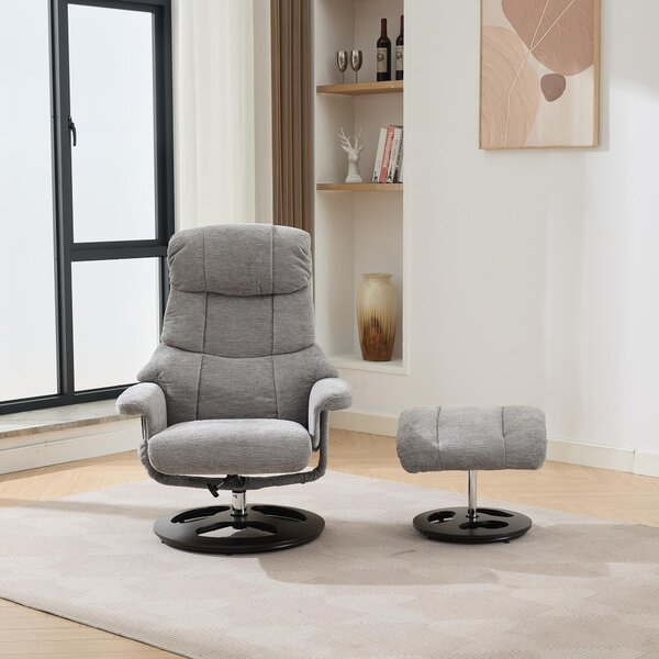 Swivel Massage Recliner with Ottoman Footstool, 5-Point Massager, Chenille Armchair with Ergonomic Backrest, 88L x 80W x 106H cm, Grey Aosom.UK
