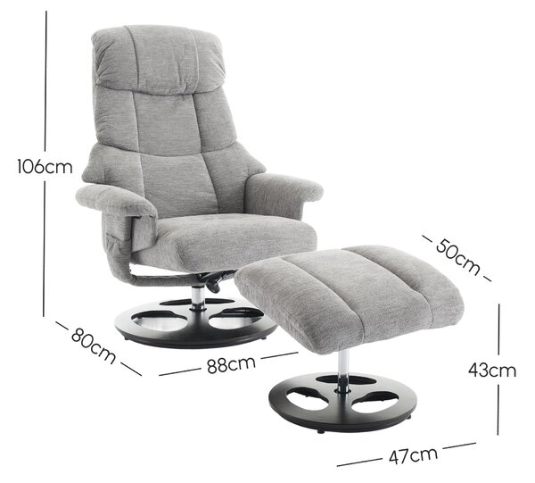 Swivel Massage Recliner with Ottoman Footstool, 5-Point Massager, Chenille Armchair with Ergonomic Backrest, 88L x 80W x 106H cm, Grey Aosom.UK