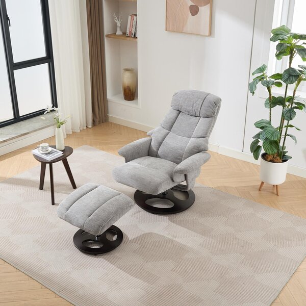 Swivel Massage Recliner with Ottoman Footstool, 5-Point Massager, Chenille Armchair with Ergonomic Backrest, 88L x 80W x 106H cm, Grey Aosom.UK
