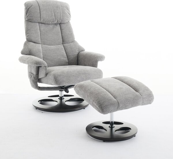 Swivel Massage Recliner with Ottoman Footstool, 5-Point Massager, Chenille Armchair with Ergonomic Backrest, 88L x 80W x 106H cm, Grey Aosom.UK