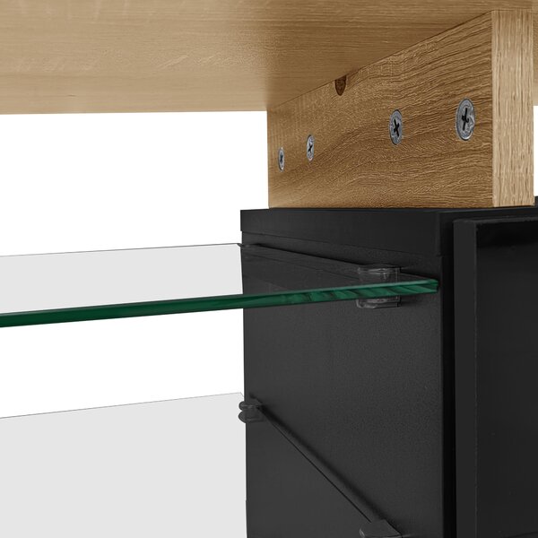 Modern TV Cabinet with LED Lighting and Storage Compartments, Durable TV Stand for Living Room, 170L x 33W x 33.5H cm, Black+Natural Aosom UK