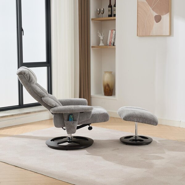 Swivel Massage Recliner with Ottoman Footstool, 5-Point Massager, Chenille Armchair with Ergonomic Backrest, 88L x 80W x 106H cm, Grey Aosom.UK
