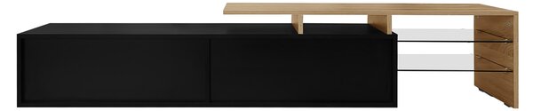Modern TV Cabinet with LED Lighting and Storage Compartments, Durable TV Stand for Living Room, 170L x 33W x 33.5H cm, Black+Natural Aosom UK