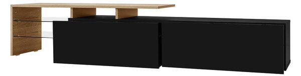 Modern TV Cabinet with LED Lighting and Storage Compartments, Durable TV Stand for Living Room, 170L x 33W x 33.5H cm, Black+Natural Aosom UK