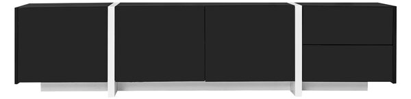 High-gloss Finish TV Cabinet with 3 Doors and 1 Drawer, Contrasting Base, TV Stand for Living Room, 170L x 29.5W x 40H cm, Black+White Aosom UK