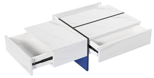 High-Gloss Coffee Table with App-Controlled Colour-Changing LED Lighting, Tea Table with 3 Drawers, 100L x 50W x 34.5H cm, Black+White Aosom UK