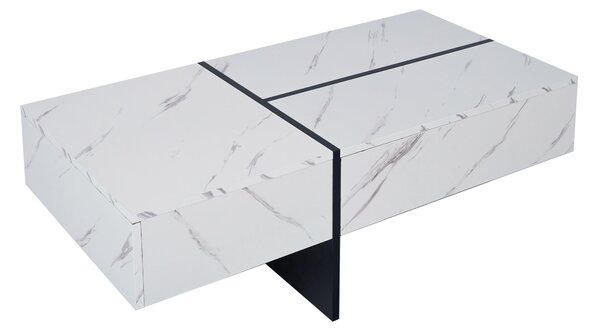 High-Gloss Coffee Table with App-Controlled Colour-Changing LED Lighting, Tea Table with 3 Drawers, 100L x 50W x 34.5H cm, Black+White Aosom UK