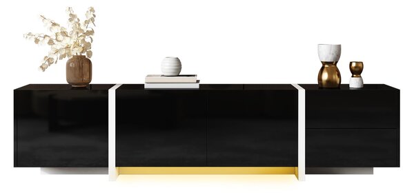 High-gloss Finish TV Cabinet with 3 Doors and 1 Drawer, Contrasting Base, TV Stand for Living Room, 170L x 29.5W x 40H cm, Black+White Aosom UK