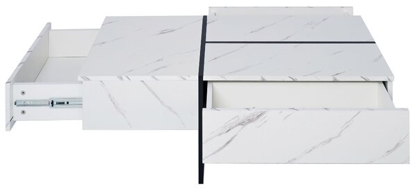 High-Gloss Coffee Table with App-Controlled Colour-Changing LED Lighting, Tea Table with 3 Drawers, 100L x 50W x 34.5H cm, Black+White Aosom UK