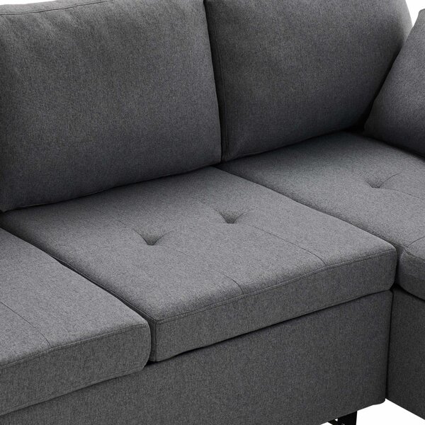 L-Shaped Corner Sofa Bed with Storage, 3 Seater Pull-Out Convertible Settee with Cup Holders and Magazine Pockets, 212x141x87.5 cm, Grey Aosom UK