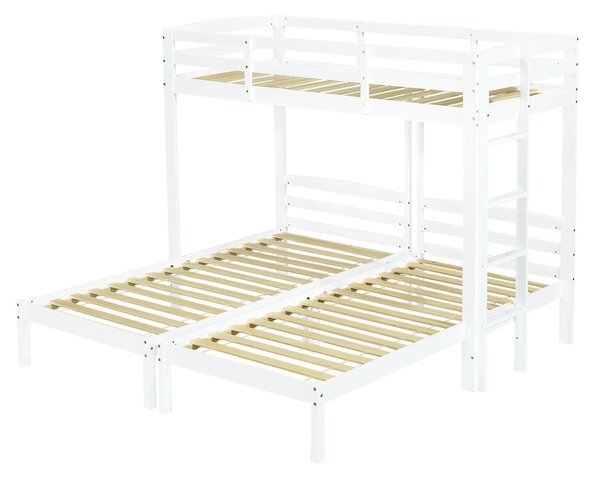Triple Bunk Bed Space-Saving SleeperSide with Ladder and Bedside Storage, Bed Frame with Safety Rails, 204L x 198W x 162.5H cm, White Aosom UK