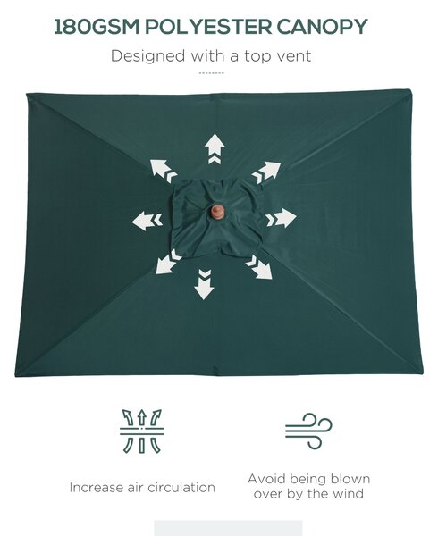 Outsunny Waterproof Garden Umbrella Patio Umbrella Market Parasol, Outdoor Sunshade 6 Ribs w/ Wood and Bamboo Frame, Brown Green Aosom UK