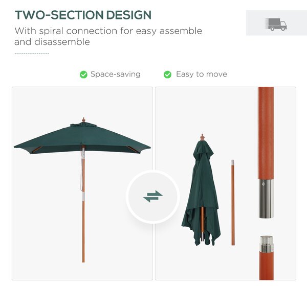 Outsunny Waterproof Garden Umbrella Patio Umbrella Market Parasol, Outdoor Sunshade 6 Ribs w/ Wood and Bamboo Frame, Brown Green Aosom UK