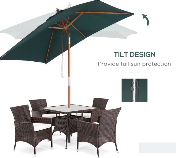 Outsunny Waterproof Garden Umbrella Patio Umbrella Market Parasol, Outdoor Sunshade 6 Ribs w/ Wood and Bamboo Frame, Brown Green Aosom UK