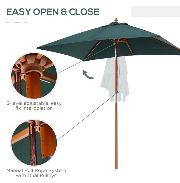 Outsunny Waterproof Garden Umbrella Patio Umbrella Market Parasol, Outdoor Sunshade 6 Ribs w/ Wood and Bamboo Frame, Brown Green Aosom UK