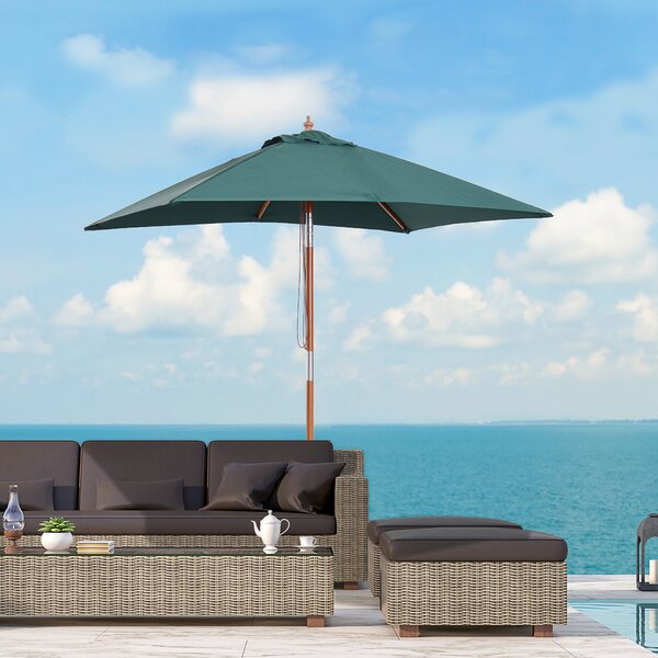 Outsunny Waterproof Garden Umbrella Patio Umbrella Market Parasol, Outdoor Sunshade 6 Ribs w/ Wood and Bamboo Frame, Brown Green Aosom UK