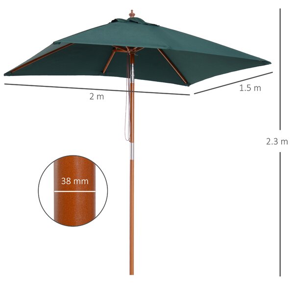 Outsunny Waterproof Garden Umbrella Patio Umbrella Market Parasol, Outdoor Sunshade 6 Ribs w/ Wood and Bamboo Frame, Brown Green Aosom UK