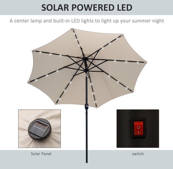 Outsunny 24 LED Solar Powered Parasol Umbrella-Creamy White