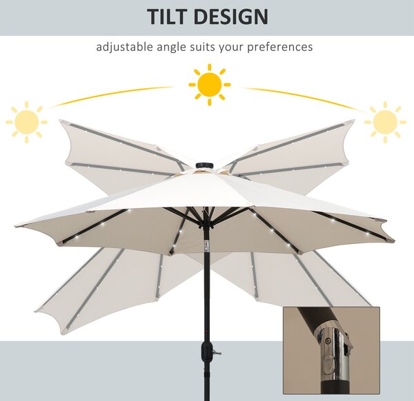 Outsunny 24 LED Solar Powered Parasol Umbrella-Creamy White