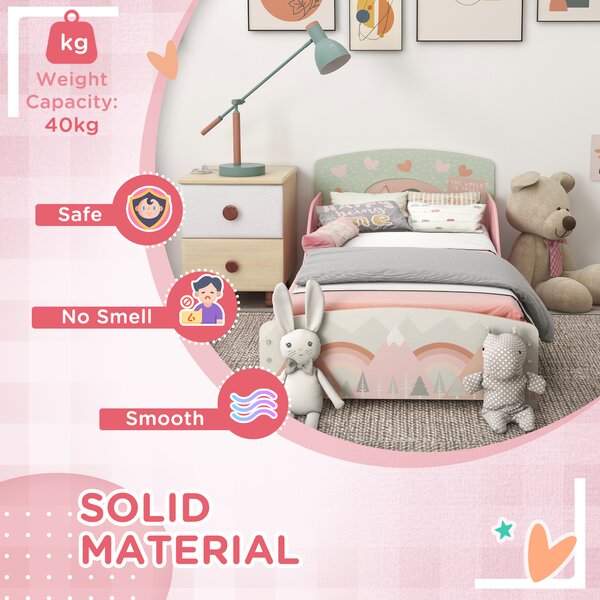 ZONEKIZ Toddler Bed Frame, Kids Storage Shelf Unit with 6 Fabric Bins for Ages 3-6 Years, Pink Aosom UK