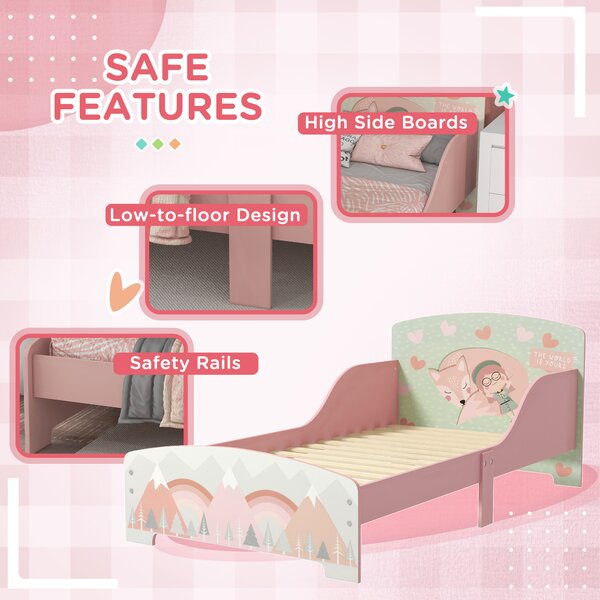ZONEKIZ Toddler Bed Frame, Kids Storage Shelf Unit with 6 Fabric Bins for Ages 3-6 Years, Pink Aosom UK
