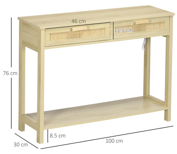 HOMCOM Console Sofa Table Hallway Side Desk with Storage Shelf Drawer for Entryway Living Room Bedroom Natural