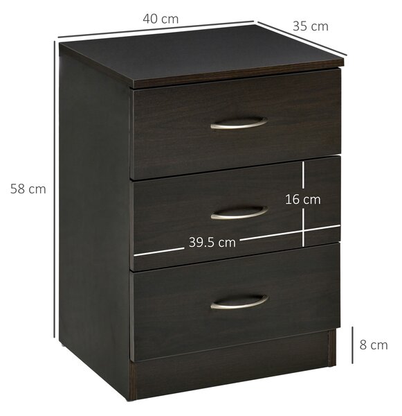 HOMCOM Three-Drawer Simple Bedside Table - Black