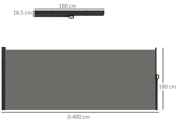 Outsunny Retractable Side Awning, Outdoor Privacy Screen for Garden, Hot Tub, Balcony, Terrace, Pool, 400 x 180cm, Dark Grey