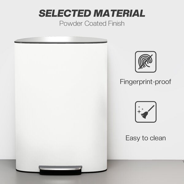 HOMCOM 50L Kitchen Bin with Soft-Close Lid and Stay-Open Function, Stainless Steel Pedal Bin with Removable Inner Bucket, Carry Handle for Kitchen, Office, Home, Cream