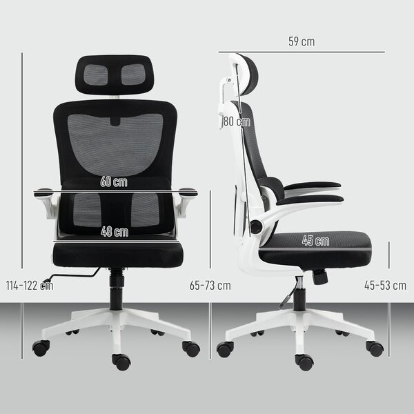 Vinsetto Ergonomic Office Chair, High Back Mesh Computer Desk Chair with Adjustable Headrest and Lumbar Support, Rotatable Armrests, Tilt Function for Home Office, Black