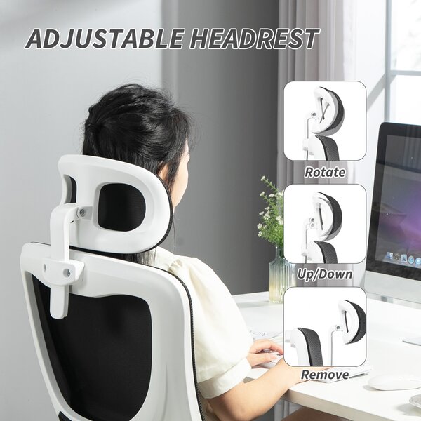 Vinsetto Ergonomic Office Chair, High Back Mesh Computer Desk Chair with Adjustable Headrest and Lumbar Support, Rotatable Armrests, Tilt Function for Home Office, Black