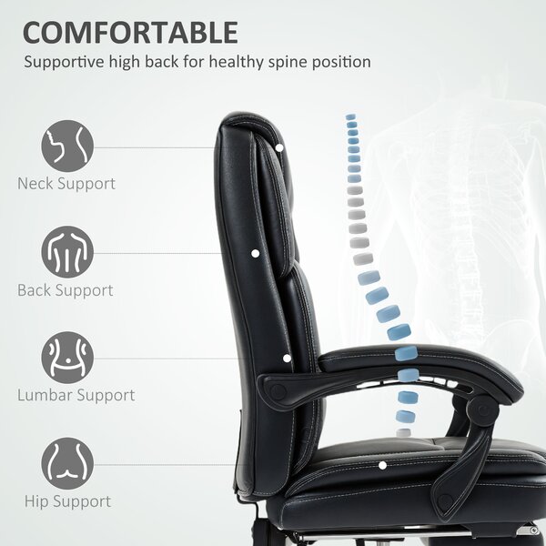 HOMCOM Faux Leather Reclining Office Chair, with Footrest - Black