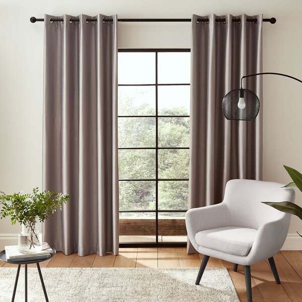 Catherine Lansfield Downstairs Faux Silk Ready Made Eyelet Blackout Curtains Silver